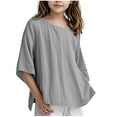 thumbnail image 1 of Diufon Girls Cotton Linen Tops Casual Loose 3/4 Sleeve Pullover Crewneck Shirts Summer Solid Color Blouse, 1 of 6