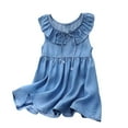 thumbnail image 1 of Diufon Girls Denim Dresses Toddler Baby Puff Sleeve Party Dress Summer Casual Bow Tie Pleated Sundress, 1 of 7