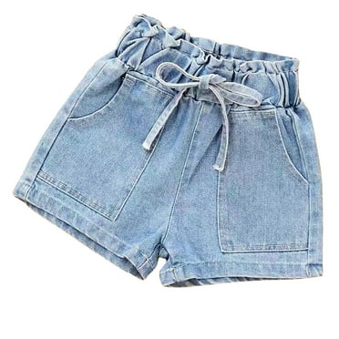 Diufon Girls Denim Shorts Summer Solid Color Shorts with Pockets Elastic Waist Drawstring Shorts