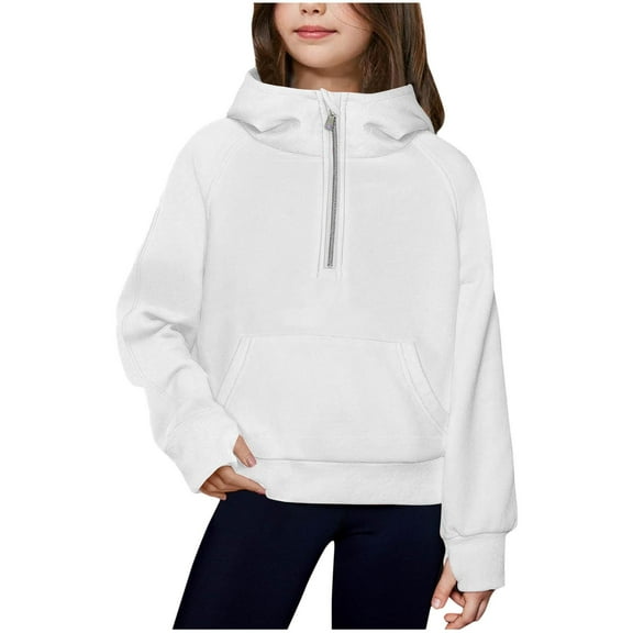 Diufon Girls Hoodies Half Zipper Long Sleeve Sweatshirts Solid Color Pullover Tops with Pockets