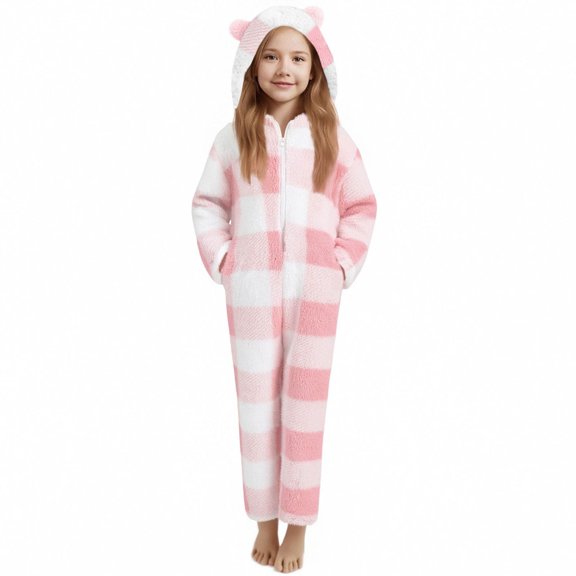 Diufon Boys Girls Jumpsuits Flannel Plaid Long Sleeve Jumpsuit Kids Thickened Fall Winter Warm Pajamas Outfit
