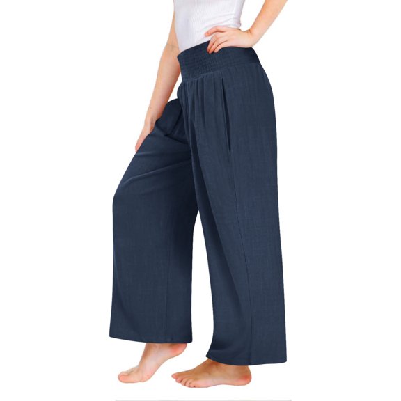 Diufon Girls Linen Palazzo Pants Summer Boho Wide Leg High Waist Casual Lounge Pant Beach Vacation Girl Clothes