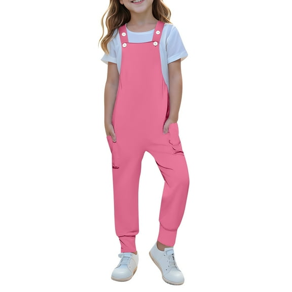 Diufon Girls Overalls Kids Casual Sleeveless Jumpsuits Lantern Pants Rompers with Pockets 5-14 Years