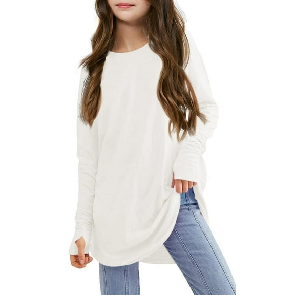 Diufon Girls Oversized Tops Casual Loose Long Sleeve Pullover Crewneck Shirts Trendy Solid Color Blouse for Teen
