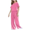 thumbnail image 1 of Diufon Girls Pajama Sets Casual Short Sleeve Crewneck Tops and Elastic Wide Leg Pants Stain Homewear Set, 1 of 7