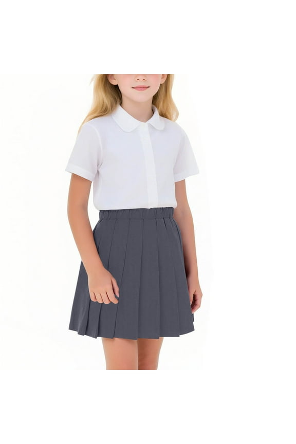Girls Uniform Skirts Kids High Waist A-line Pleated Skorts Girls Solid Color Mini Skirts with Shorts