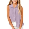thumbnail image 1 of Diufon Girls Sleeveless Shirts Summer Casual Cotton Linen Lapel Button Down Shirt Loose Solid Color Jackets, 1 of 7