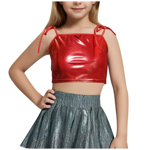Diufon Girls Sparkly Tops Sleeveless Bow Tie Glitter Party Tank Crop Tops Performance Dance Vests for Teen