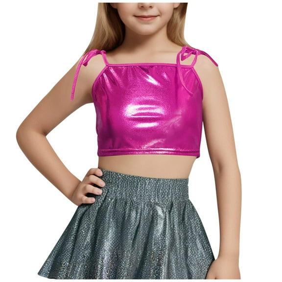 Diufon Girls Sparkly Tops Sleeveless Bow Tie Glitter Party Tank Crop Tops Performance Dance Vests for Teen