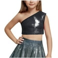 thumbnail image 1 of Diufon Girls Sparkly Tops Trendy Single Shoulder Party Glitter Crop Tops Performance Dance Shirt for Teen, 1 of 4