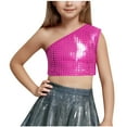 thumbnail image 1 of Diufon Girls Sparkly Tops Trendy Single Shoulder Party Glitter Crop Tops Performance Dance Shirt for Teen, 1 of 4