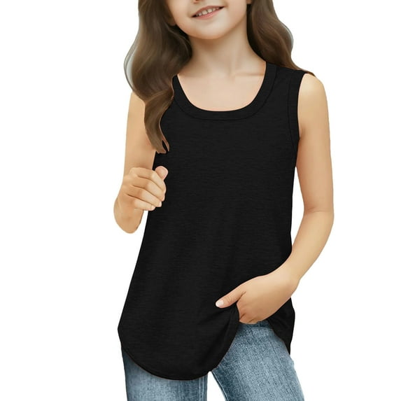 Diufon Girls Tank Tops Kids Summer Crewneck Sleeveless Shirts Casual Sport Dance Yoga Vest Shirts 3-14 Years