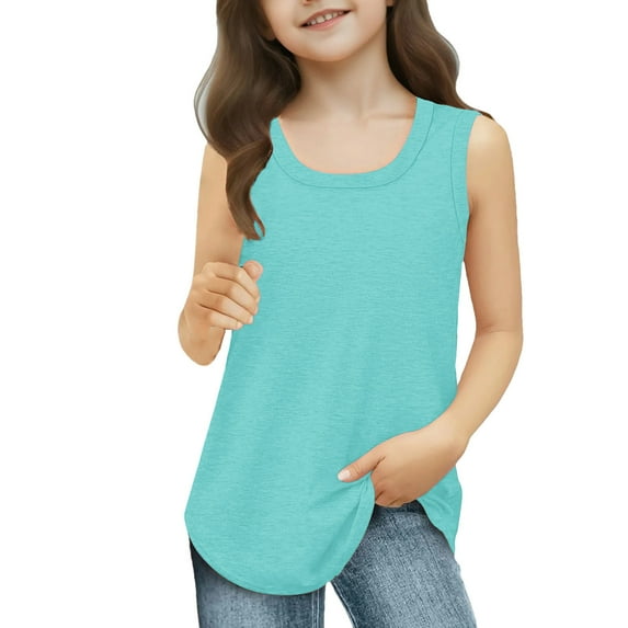 Diufon Girls Tank Tops Kids Summer Crewneck Sleeveless Shirts Casual Sport Dance Yoga Vest Shirts 3-14 Years