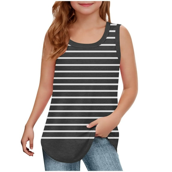 Diufon Girls Tank Tops Summer Trendy Striped Sleeveless Vest Shirts Casual Soft Cotton Crewneck Undershirts