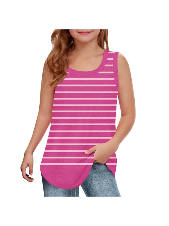 Girls Tank Tops Summer Trendy Striped Sleeveless Vest Shirts Casual Soft Cotton Crewneck Undershirts
