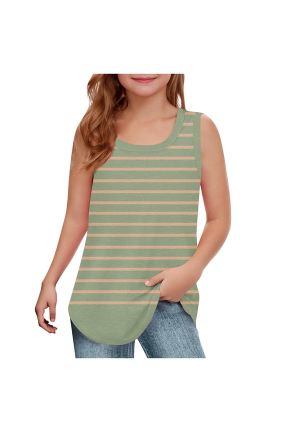 Girls Tank Tops Summer Trendy Striped Sleeveless Vest Shirts Casual Soft Cotton Crewneck Undershirts