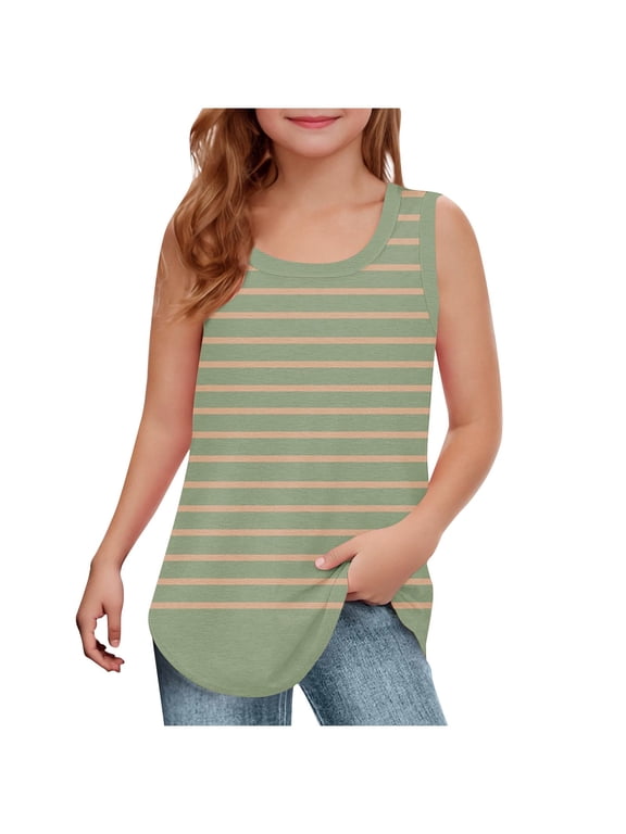 Girls Tank Tops Summer Trendy Striped Sleeveless Vest Shirts Casual Soft Cotton Crewneck Undershirts
