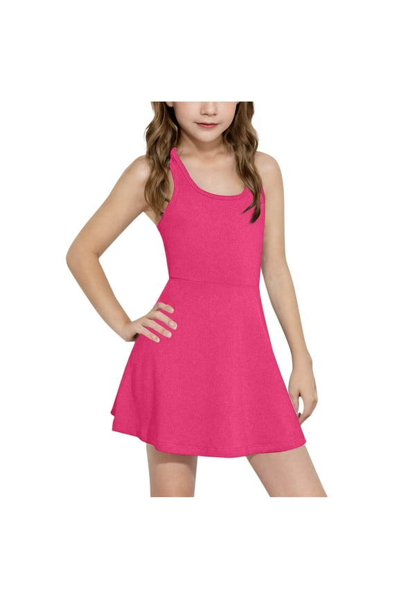 Girls Tennis Dress Kids Sleeveless Racerback Golf Dress Summer Casual School A-Line Sports Dresses