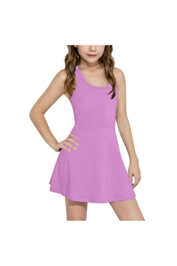 Girls Tennis Dress Kids Sleeveless Racerback Golf Dress Summer Casual School A-Line Sports Dresses