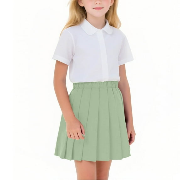 Diufon Girls Uniform Skirts Kids High Waist A-line Pleated Skorts Girls Solid Color Mini Skirts with Shorts