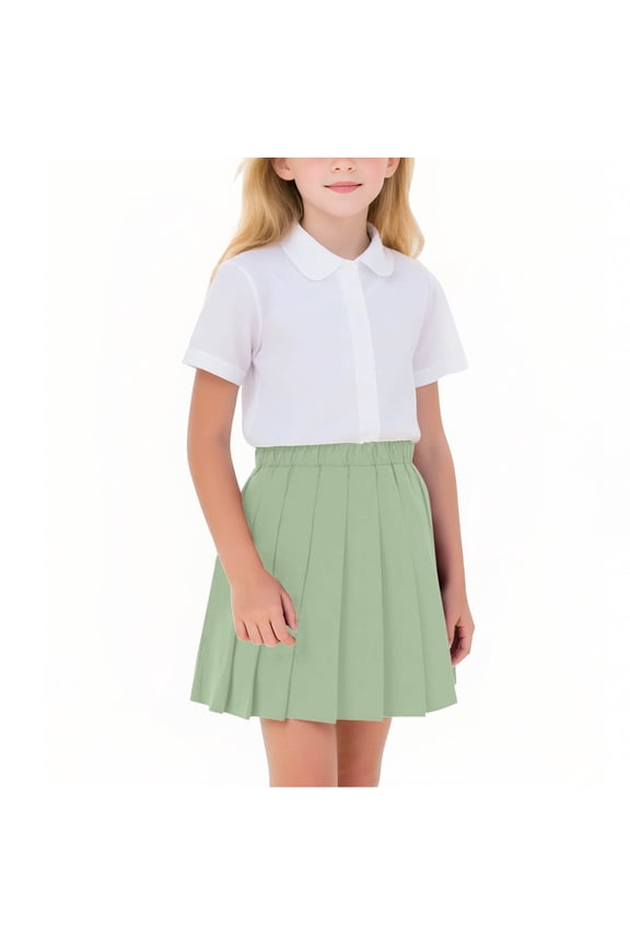 Girls Uniform Skirts Kids High Waist A-line Pleated Skorts Girls Solid Color Mini Skirts with Shorts