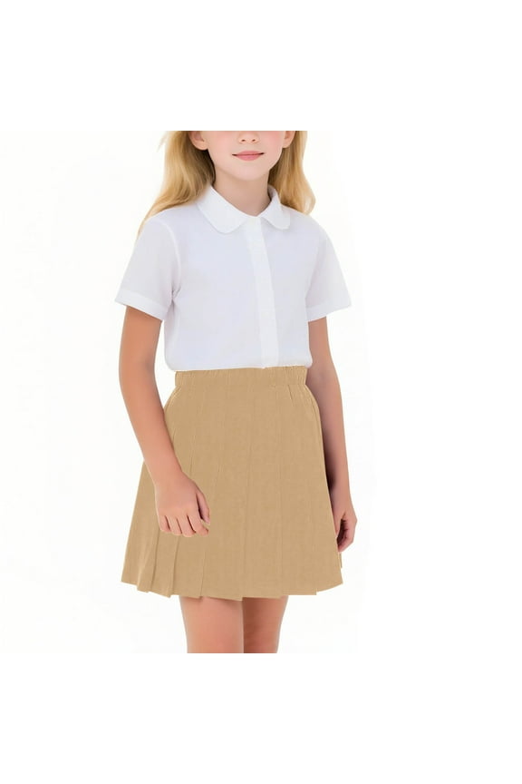 Girls Uniform Skirts Kids High Waist A-line Pleated Skorts Girls Solid Color Mini Skirts with Shorts