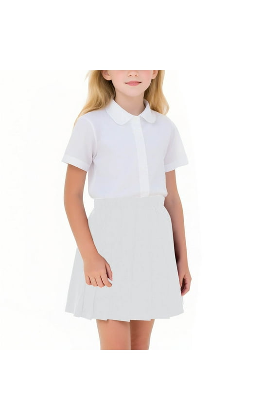 Girls Uniform Skirts Kids High Waist A-line Pleated Skorts Girls Solid Color Mini Skirts with Shorts