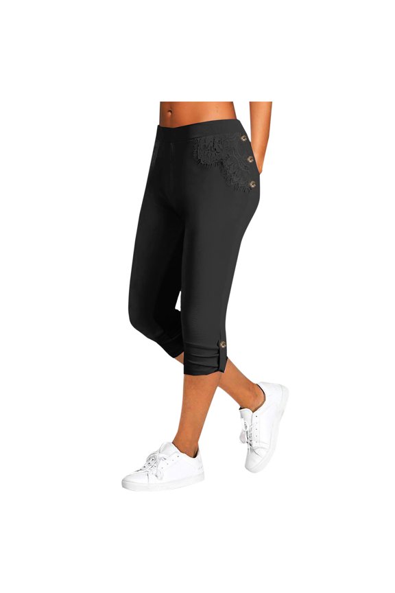 High Waist Pants for Women 3/4 Length Slim Legging Pants Summer Solid Color Sports Pants