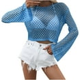 thumbnail image 1 of Diufon Hollow out Tops for Women Solid Color Cover-Up Tops Round Neck Long Sleeve Crop Tops, 1 of 6