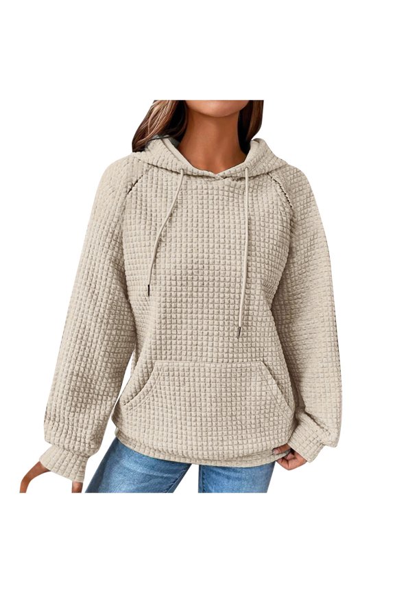 Hooded Sweatshirt for Women Drawstring Solid Color Casual Tops Long Sleeve Tops with Pockets