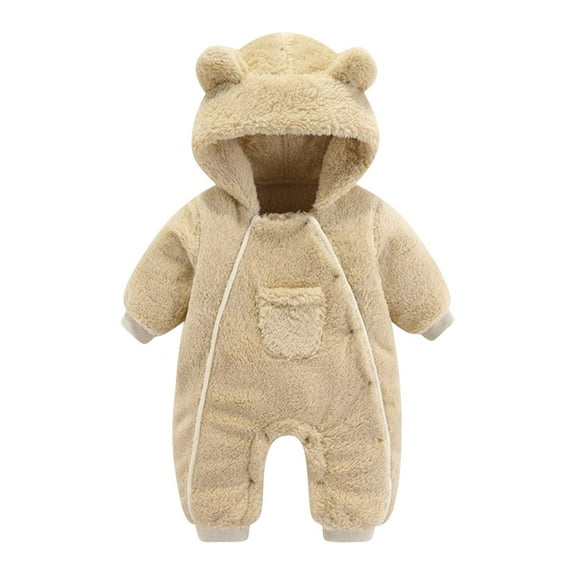 Diufon Infant Baby Boy Girl Bodysuit Fall Winter Fleece Thickened Warm Hoodie Jumpsuit Side Button Outwear Romper
