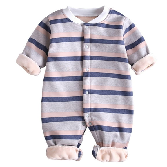 Diufon Infant Baby Boy Girl Bodysuit Newborn Striped Long Sleeve Thicken Warm Clothes Casual Home Crawling Romper