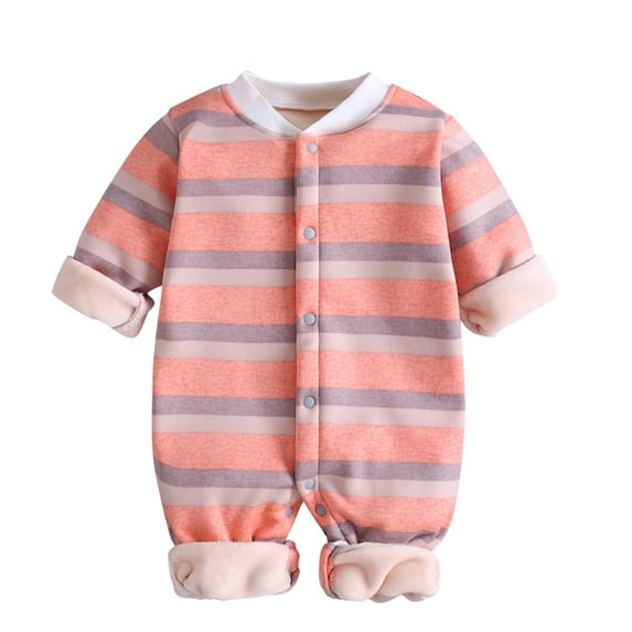 Diufon Infant Baby Boy Girl Bodysuit Newborn Striped Long Sleeve Thicken Warm Clothes Casual Home Crawling Romper