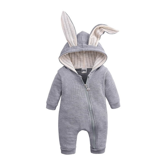 Diufon Infant Baby Boy Girl Cotton Romper Fall Winter Long Sleeve Hoodie Thickened Warm Bodysuit Cute Side Zip Jumpsuit