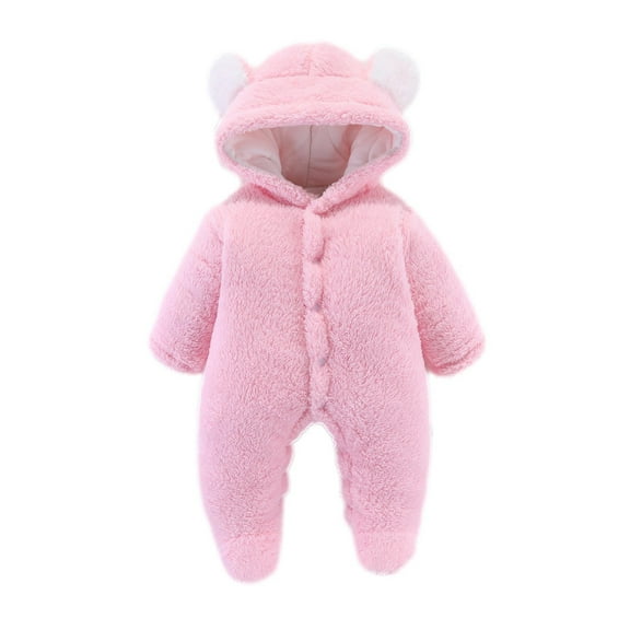 Diufon Infant Baby Boy Girl Fleece Romper Fall Winter Hoodie Thickened Warm Bodysuit Button Footie Jumpsuit