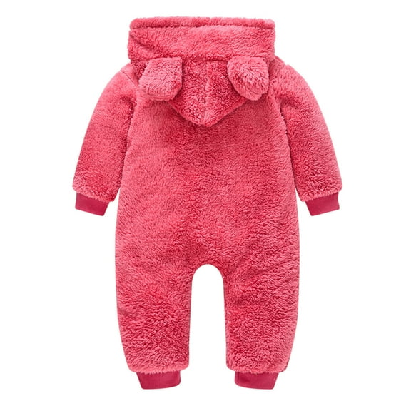 Diufon Infant Baby Boy Girl Fleece Romper Fall Winter Long Sleeve Thickened Warm Side Zipper Hoodie Bodysuit