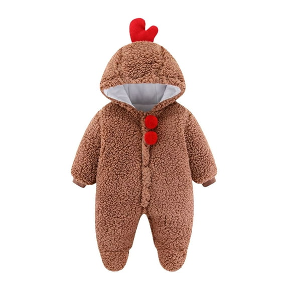 Diufon Infant Baby Boy Girl Fleece Romper Long Sleeve Hoodie Thickened Warm Side Zipper Footie Snowsuit