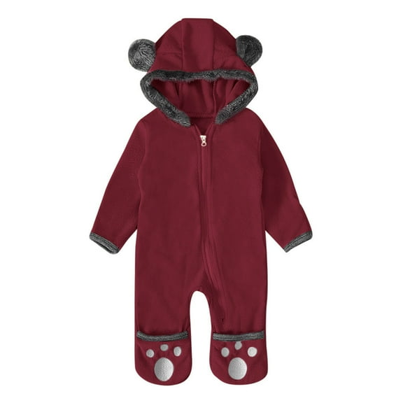 Diufon Infant Baby Boy Girl Fleece Romper Long Sleeve Hoodie Thickened Warm Zipper Up Footie Snowsuit