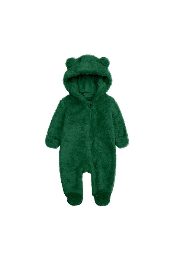 Infant Baby Boy Girl Fleece Romper Long Sleeve Thickened Warm Side Zipper Snowsuit Fall Winter Hoodie Romper