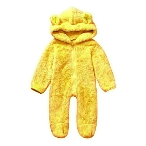 Diufon Infant Baby Boy Girl Fleece Romper Long Sleeve Thickened Warm Zipper Hoodie Bodysuit Footie Jumpsuit