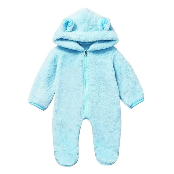 Diufon Infant Baby Boy Girl Fleece Romper Long Sleeve Thickened Warm Zipper Hoodie Bodysuit Footie Jumpsuit