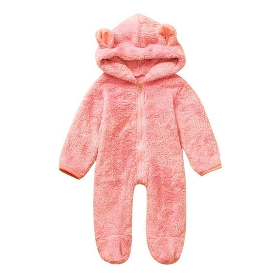 Diufon Infant Baby Boy Girl Fleece Romper Long Sleeve Thickened Warm Zipper Hoodie Bodysuit Footie Jumpsuit
