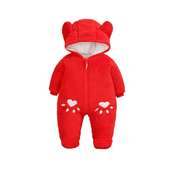 Diufon Infant Baby Boy Girl Fleece Romper Long Sleeve Thickened Warm Zipper Hoodie Jumpsuit Footie Bodysuit