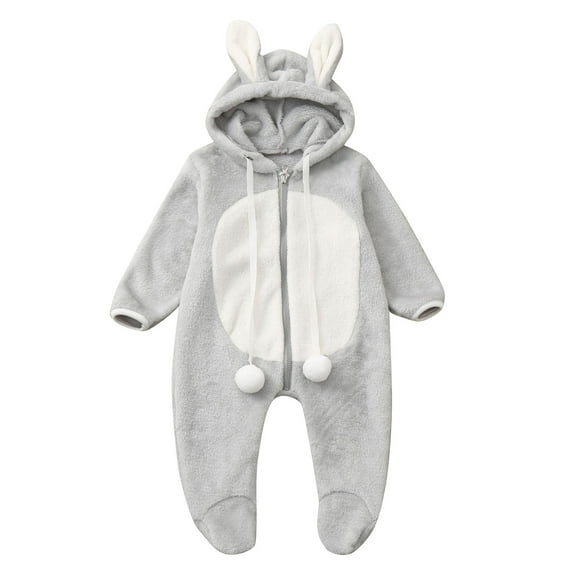 Diufon Infant Baby Boy Girl Fleece Romper Long Sleeve Thickened Warm Zipper Hoodie Jumpsuit Footie Bodysuit