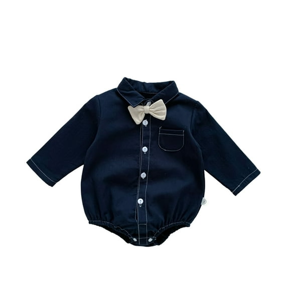Diufon Infant Baby Boys Dress Shirt Bodysuit Formal Long Sleeve Wedding Romper Newborn Bow Tie Button Jumpsuit