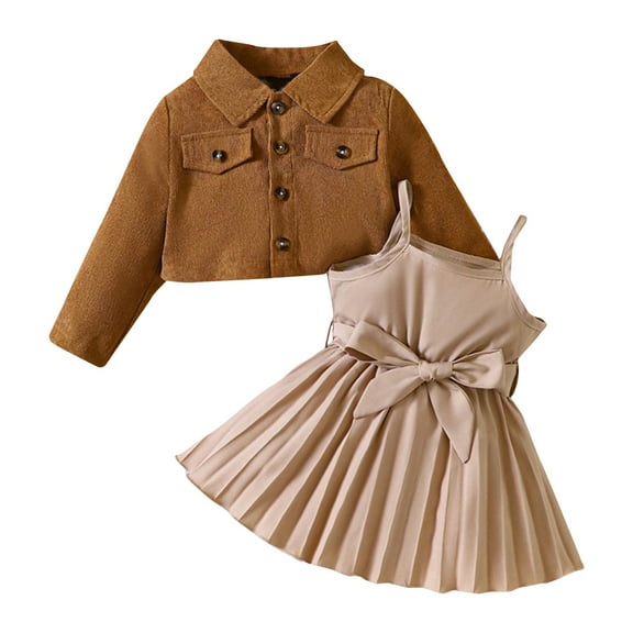 Diufon Infant Baby Girl Dress Outfit Toddler Long Sleeve Button Lapel Jackets and Camisole Bow Princess Dress