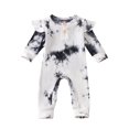 thumbnail image 1 of Diufon Infant Baby Girl Romper Newborn Ruffle Long Sleeve Button Bodysuit Tie Dye Printed Bow Tie Jumpsuit, 1 of 7