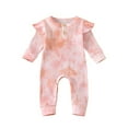 thumbnail image 1 of Diufon Infant Baby Girl Romper Newborn Ruffle Long Sleeve Button Bodysuit Tie Dye Printed Bow Tie Jumpsuit, 1 of 7