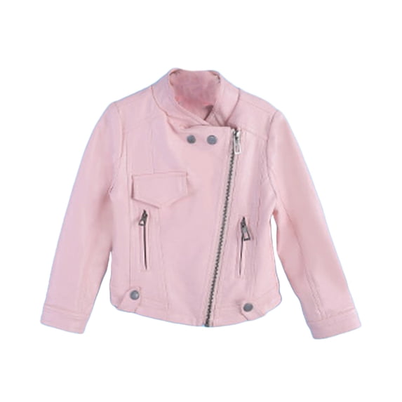 Diufon Toddler Boys Girls Leather Jacket Long Sleeve Zip-up Lapel Coat Fall Winter Warm Solid Color Outerwear