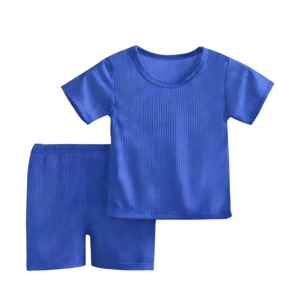 Diufon Kid's Lightweight Pajamas Set Short Sleeve Shorts Sleepwear Crew Neck Loungewear Solid Color Pj Set